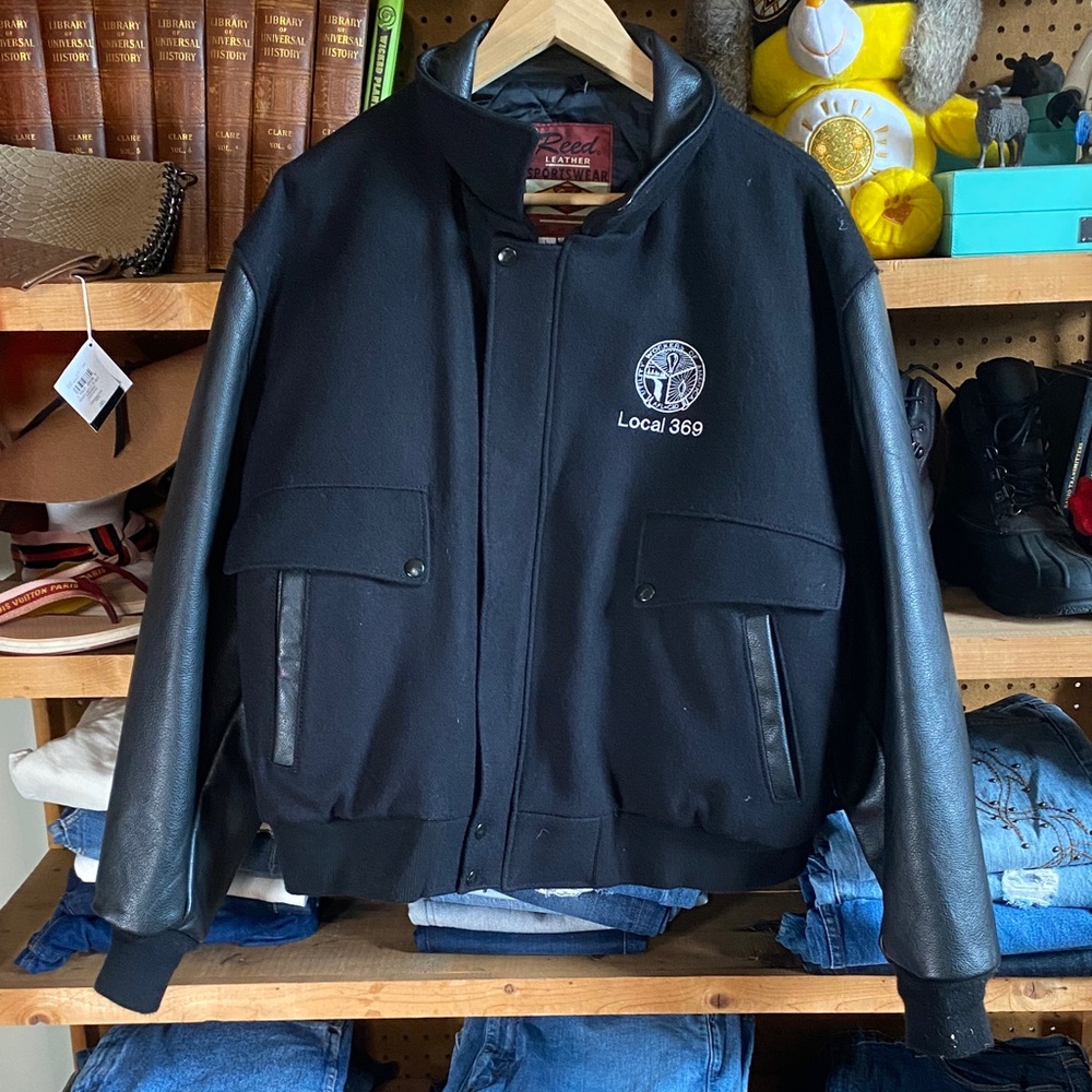 Black Varsity Jacket with Leather Sleeves